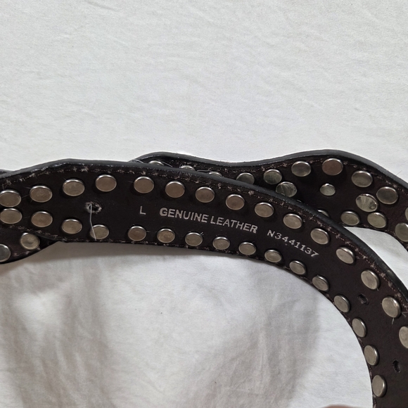 NOCONA Belt Leather Brown White Western Belt Silver Details Cowhide Large Unisex - Picture 6 of 8